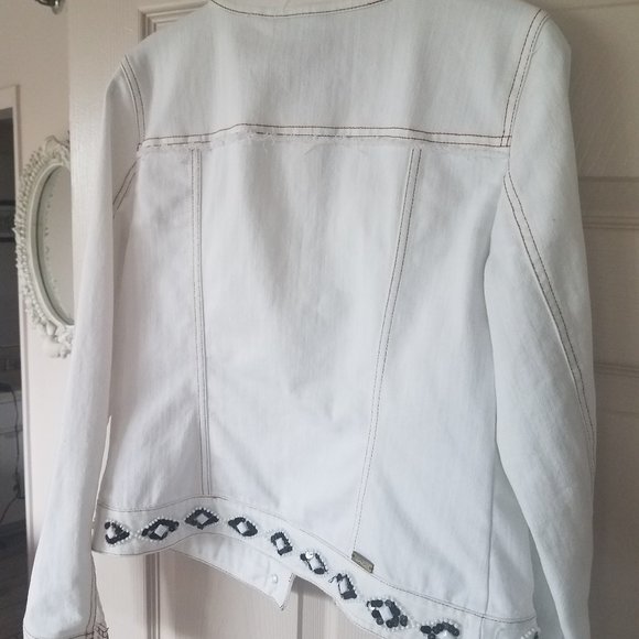 Jean jacket women white beaded trim INC size S - Picture 4 of 8